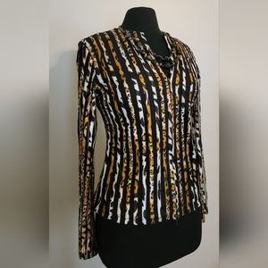 Animal Print Striped 3/4 zip Blouse